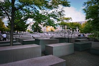a group of concrete blocks in a park