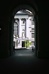 an archway leading to a building