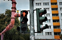 a traffic light on a pole