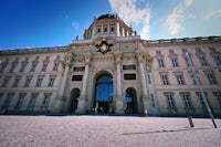 a large building with a clock