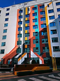 a multicolored building
