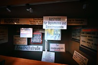 a room with a lot of signs on it